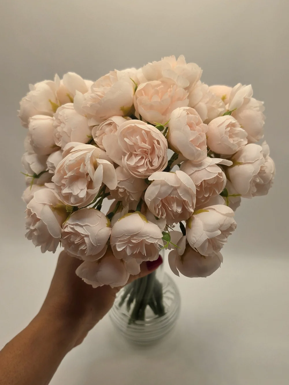 Soft Blush Peony Bouquet in Clear Glass Vase - Home Accents